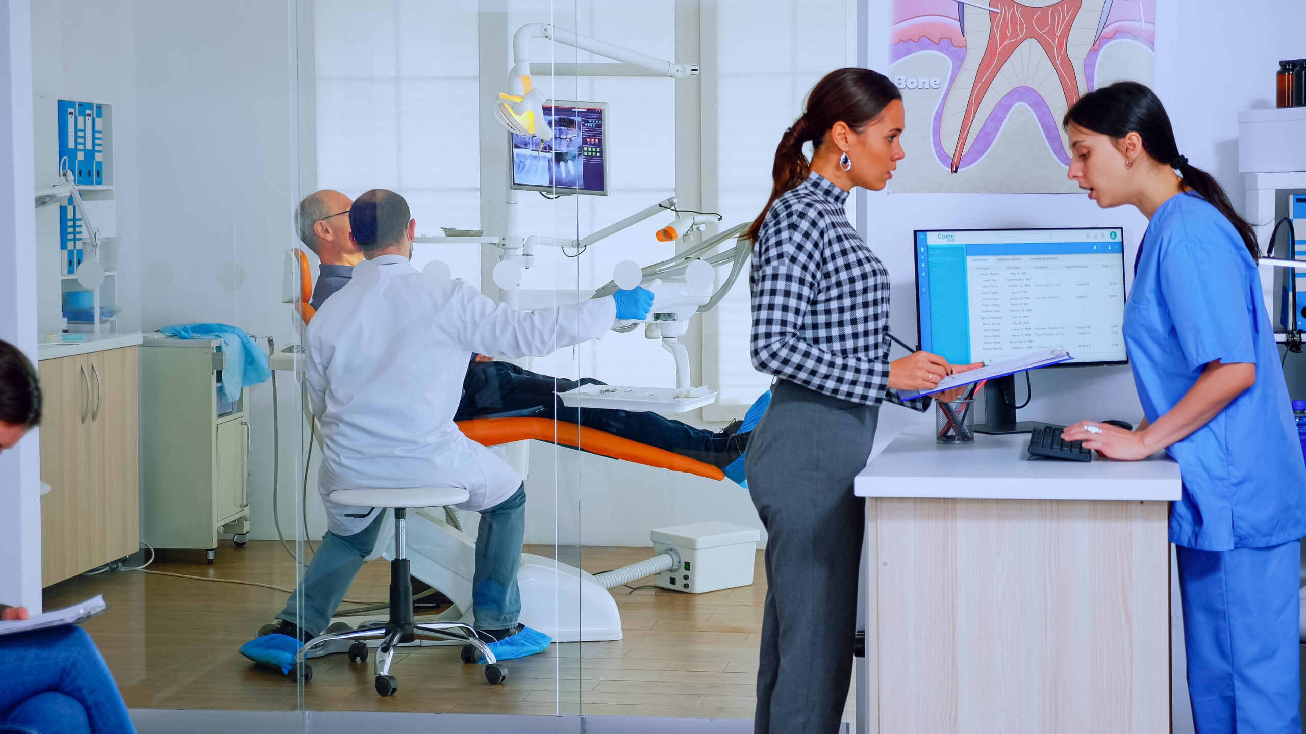 Patients asking informations filling in dental document